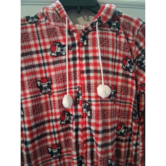 Poof New York Pajama Hooded One Piece Pj's Merry Christmas Bulldog - Picture 2 of 10